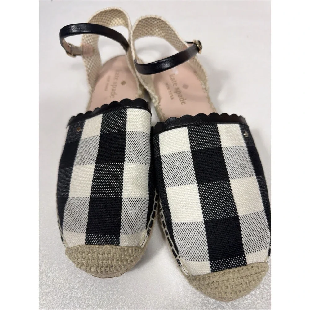 Kate‎ Spade Bonnie black&cream Gingham canvas espadrilles size 9